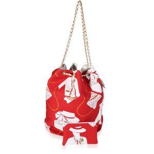Chanel Vintage Red & White Coco Chanel Printed Canvas Tote
